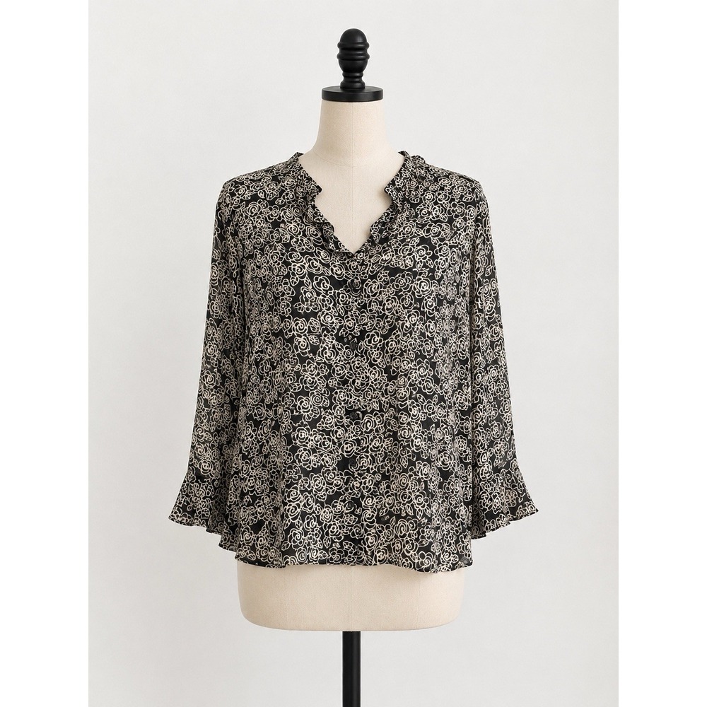 Vintage Ann Taylor 100% Silk Ditsy Rose Floral Flutter Blouse Corpcore 90s Y2K